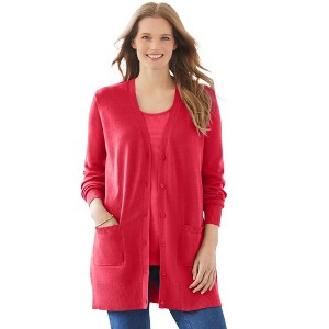Woman Within Plus Size Perfect Longer-Length Cotton Cardigan - 1 of 4