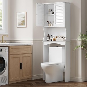 Over The Toilet Storage Cabinet,Space-Saving Above Toilet Bathroom Organizer with Adjustable Shelf and Hooks - 1 of 4