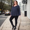 Women's Plus Size V Neck Long Sleeve Sweater Patchwork Hem Casual Waffle Knitted Top - Agnes Orinda - 3 of 4