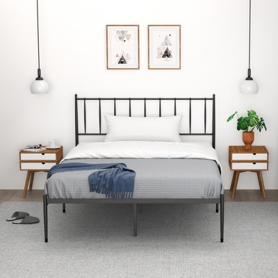Queen Black Metal Platform Bed Frame with Headboard and Storage
