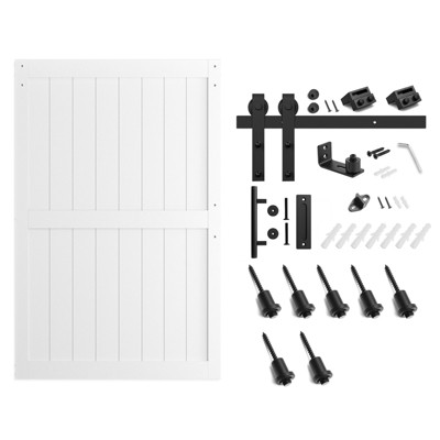 SMARTSTANDARD 84 in. Height White MDF Solid Core Interior Sliding Barn Door with Hardware Kit