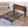 Furnulem Queen Bed Frame with charging station and LED light headboard with storage and USB port  made of vintage wood and sturdy metal - 2 of 4