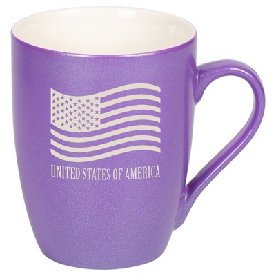 Elanze Designs United States of America Flag 10 Ounce Ceramic Laser-Etched Engraved Drinkware Mug, Metallic Passion Purple