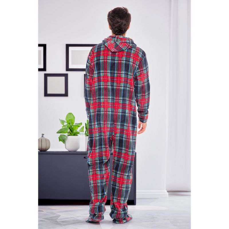 Men's Warm Fleece One Piece Hooded Footed Zipper Pajamas Set, Soft Adult Onesie Footie with Hood for Winter, 4 of 9