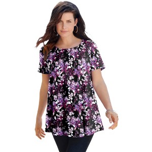 Roaman's Women's Plus Size Ultimate Swing Tee With Keyhole Back - 1 of 4