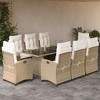 vidaXL 9 Piece Patio Dining Set with Cushions Beige Poly Rattan Outdoor Garden Table and Reclining Chairs - 2 of 4