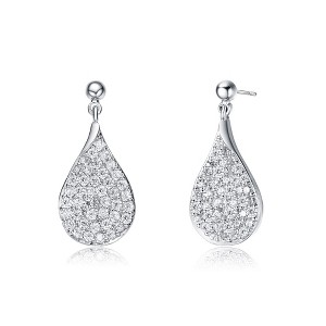 Elegant White Gold Plated Raindrop Pear Dangle Earrings with French Pave Cubic Zirconia for a Dazzling and Refined Look - 1 of 3