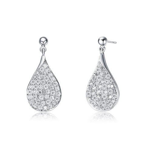 Elegant White Gold Plated Raindrop Pear Dangle Earrings with French Pave Cubic Zirconia for a Dazzling and Refined Look - image 1 of 3