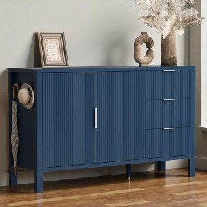 Mshliw 55.1" Modern Wave-Pattern Sideboard with 3 Drawers, Adjustable Shelves, Hooks & Center Support Leg for Living Room, Entryway, Hallway - 1 of 4