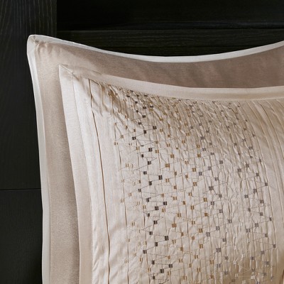 King Beige Faux Silk Embroidered Comforter Set