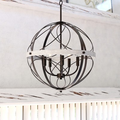 VAXCEL Montclare Black and White Ash Wood Farmhouse Cage Globe Pendant Ceiling Light