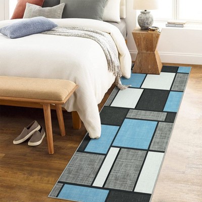 Machine Washable Runner Rug Geometric Print Distressed Carpet with Anti Slip Backing Ultra-Thin Lightweight Accent Rug Low Pile Foldable Runner