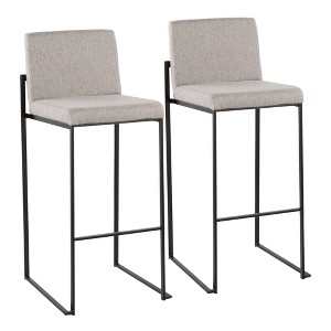 Contemporary High Back Barstool in Steel with Grey Fabric, Padded Seat & Back, Set of 2 - 1 of 4