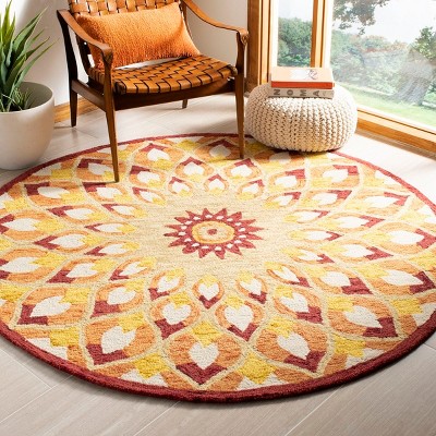 Handmade Multicolor Floral Wool Round Tufted Area Rug