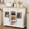 Foldable Kitchen Island Cart with Wheels, 2 Glass Doors, Spice Rack & Towel Holder – Compact Mobile Storage Cart for Small Kitchen - 3 of 4
