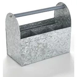 Lakeside Galvanized Metal Flatware and Utensil Caddy with Carrying Handle