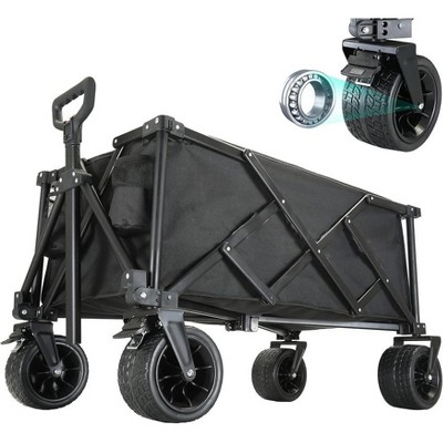 MaseiKar Collapsible Folding Utility Wagon Cart, Adjustable Handle, 400lb Capacity, Black, Outdoor Use