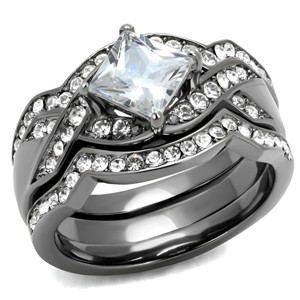 Slickblue Synthetic Clear CZ Ring, Light Black Stainless Steel, Women’s Fashion Jewelry, Square Design, Sizes 5-10 - 1 of 4