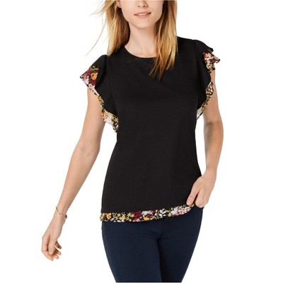 maison Jules Womens Floral Ruffled Blouse