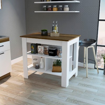 Grungis Kitchen Island Cart with Three Concealed Shelves,Kitchen Island with Large Top Surface,Island Table for Kitchen