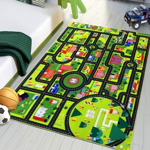 City Traffic Road Map Play Mat | Soft Non-Slip Kids Rug with Educational Fun for Bedroom, Nursery & Playroom - 1 of 4