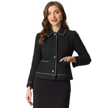 Allegra K Women's Point Collar Long Sleeve Contrast Trim Button Down Work Office Jacket