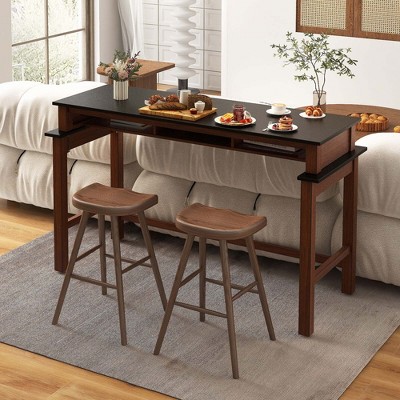 Black Rubberwood Counter Height Table with Storage and Power Outlets
