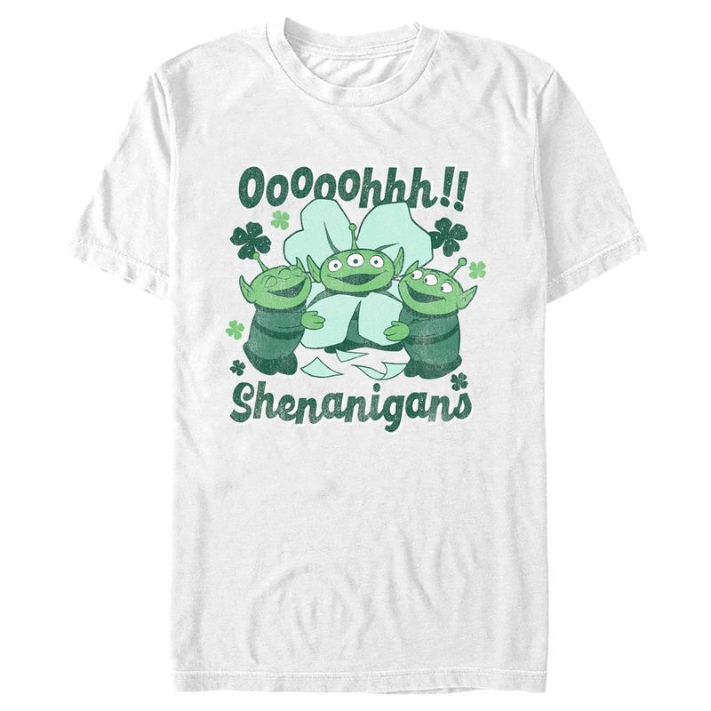 Men's Toy Story St. Patrick's Day Little Green Men Ooooohhh Shenanigans T-Shirt, 1 of 6