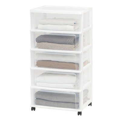 Iris USA 4 Drawer Wide Plastic Storage Tower, White/Clear