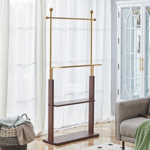 Racxily Dual-Tone Solid Wood Hanger (Walnut/Crabapple) – Modern Minimalist Coat Rack with Resin Tray, Ideal for Bedroom/Living Room - 1 of 4