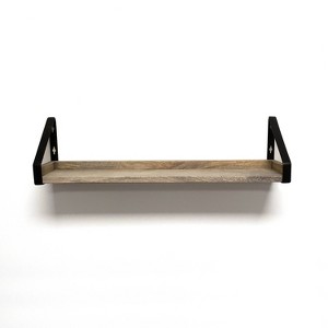 InPlace 24" Solid Wood Ledge Wall Shelf with Rustic Metal Bracket Driftwood: Industrial Style, Open Shelving for Display - 1 of 4