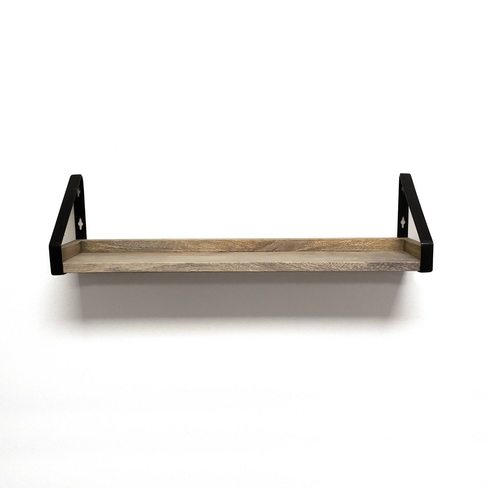 Photos - Kids Furniture 24" Solid Wood Ledge Wall Shelf with Rustic Metal Bracket Driftwood - InPl