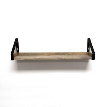 24" Solid Wood Ledge Wall Shelf with Rustic Metal Bracket Driftwood - InPlace