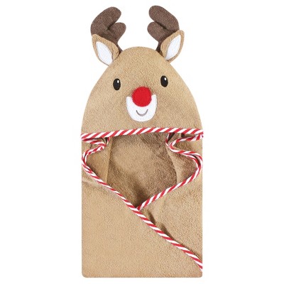 Hudson Baby Unisex Baby Cotton Animal Face Hooded Towel, Rudolph, One Size