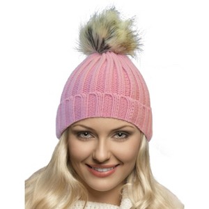 Winter Beanie Ski Warm Knitted Hat Cap With Pom Pom Faux Fur For Ladies Women - Terra - 1 of 3