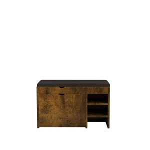 Vynxaria Black Brown Shoe Bench with Soft Cushion and Hidden Storage - 1 of 4