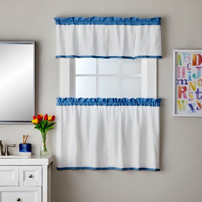 Blue and White Polyester Rod Pocket Bathroom Valance, 56x24