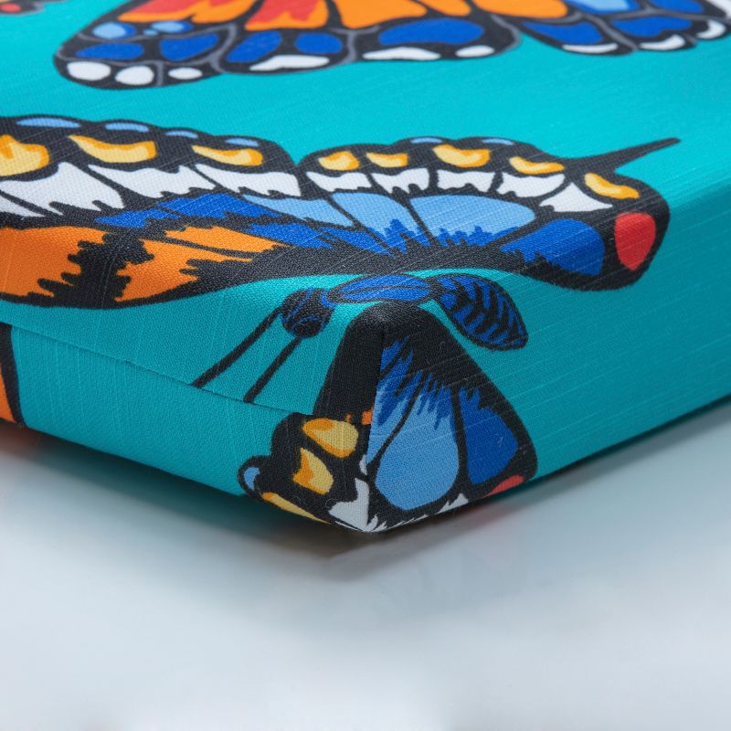 Set of 2 Butterfly Garden Outdoor/Indoor Squared Corners Seat Cushions Turquoise - Pillow Perfect, 3 of 7