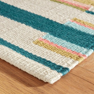 Everly Blue and Beige Handwoven Cotton 9' x 12' Stripe Rug