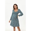 A heart-shaped collar long sleeved printed short maternity dress with dark green floral prints (print) - 4 of 4