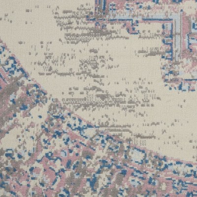 Elegant Medallion Hand-Knotted Round Rug in Ivory and Pink