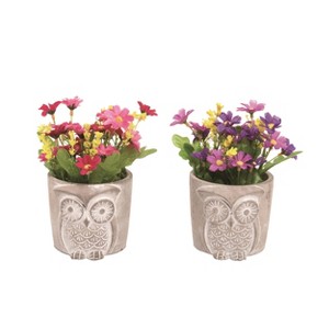 Transpac Resin Owl Planter w/Wildflowers Set of 2 Spring Home Decorations - 1 of 1