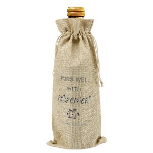 Unique Bargains Coconut Tree Pattern Wine Bags with Drawstrings Khaki 1 Pc - 1 of 4