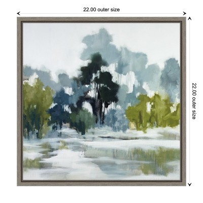 Pond Reflections Blue and Green Canvas Wall Art 22 x 22