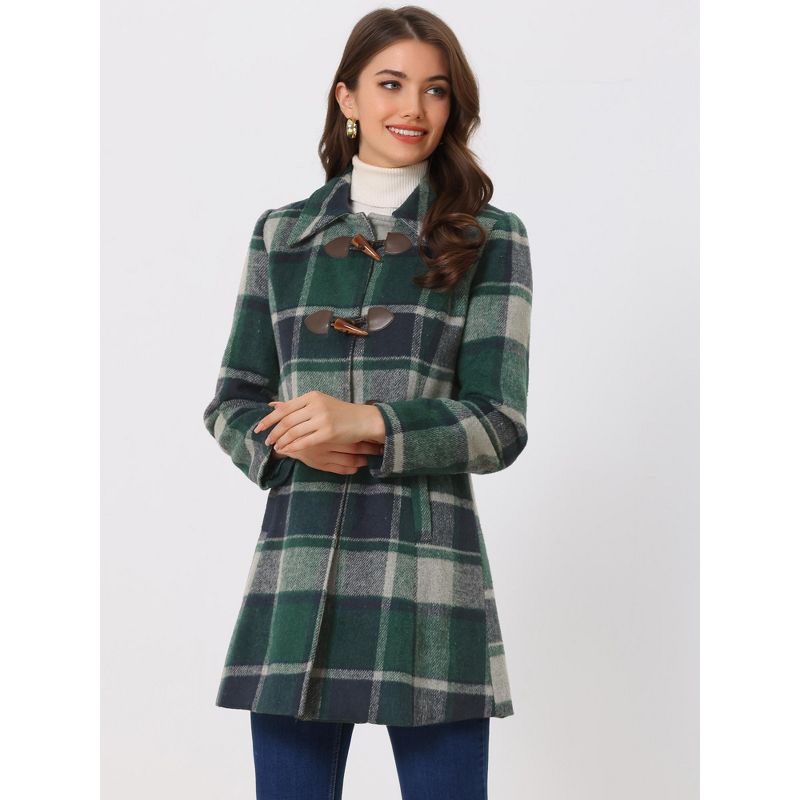 Allegra K Women's Toggle Outerwear Classic Turn Down Collar Plaid Duffle Front Pea Coat, 2 of 6