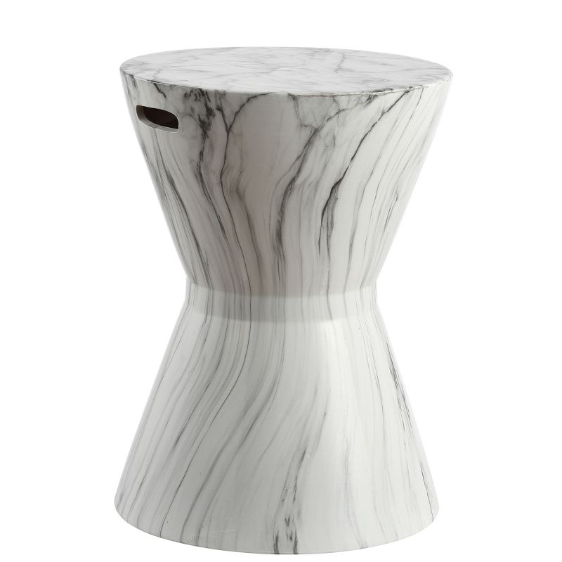 JONATHAN Y African Drum 17.3" White Marble Finish Ceramic Garden Stool, 1 of 7