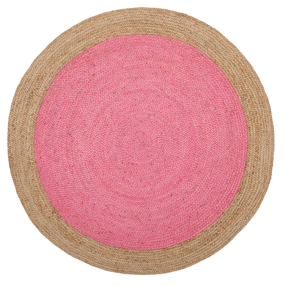 Pink/Natural Solid Woven Round Area Rug 6' - Safavieh