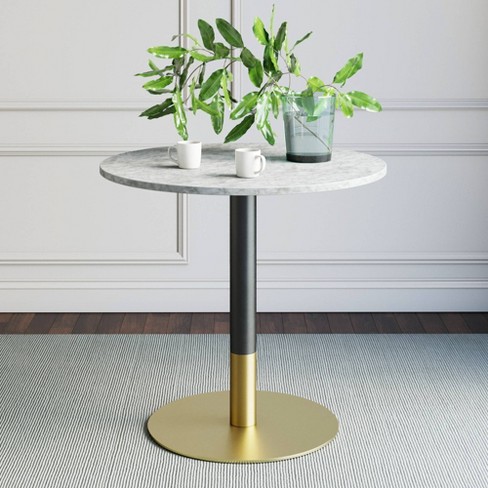 Nathan James Bistro Dining Table Faux Marble and Black Metal/Gold: Round, Pedestal Base, 2-Seater, 31" Width - image 1 of 4