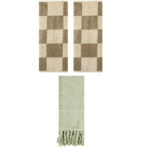 REGALWOVEN 3 Packs Checkered and Tassels Absorbent Soft Cotton Bathroom Hand Towel - 1 of 4