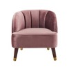 Velvet Upholstered Barrel Accent Chair with Curved Tufted Back, Square Arms and Rubberwood Legs - 3 of 4